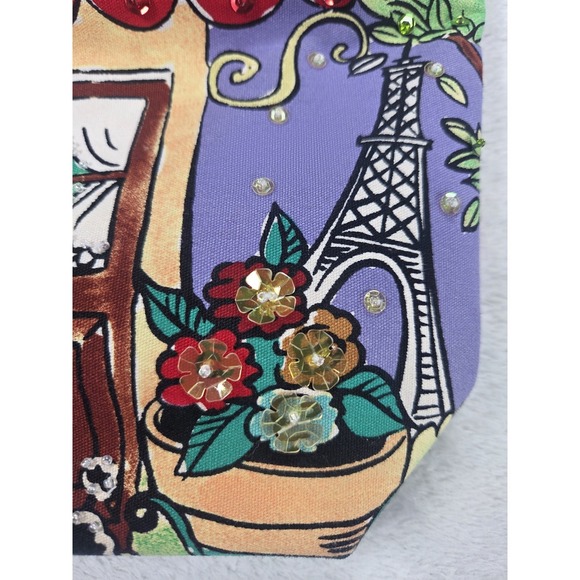 Y2K Paris Cafe Tote Bag Novelty Eiffel Tower Print Rhinestone Sequin Purse - Picture 3 of 15